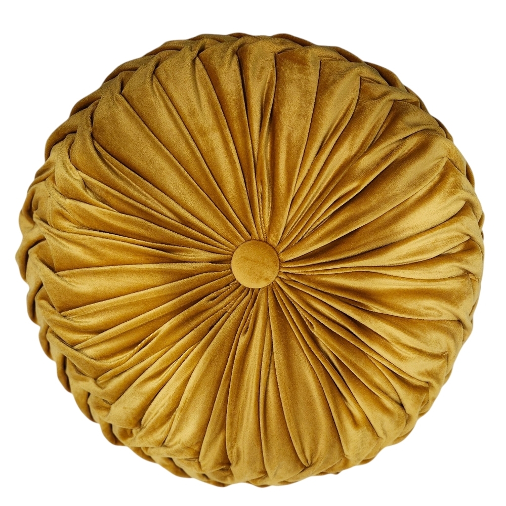 Gold Mustard Luxury Velvet Tufted Round Decorative Pillow Boho Bedding Couch